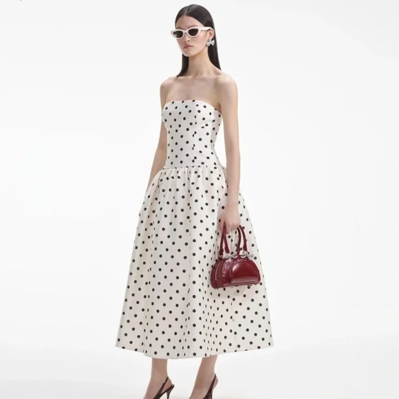 self-portrait Cream Polka Dot Taffeta Midi Dress Size:US2 - MSRP $655 - NWT - Picture 2 of 7